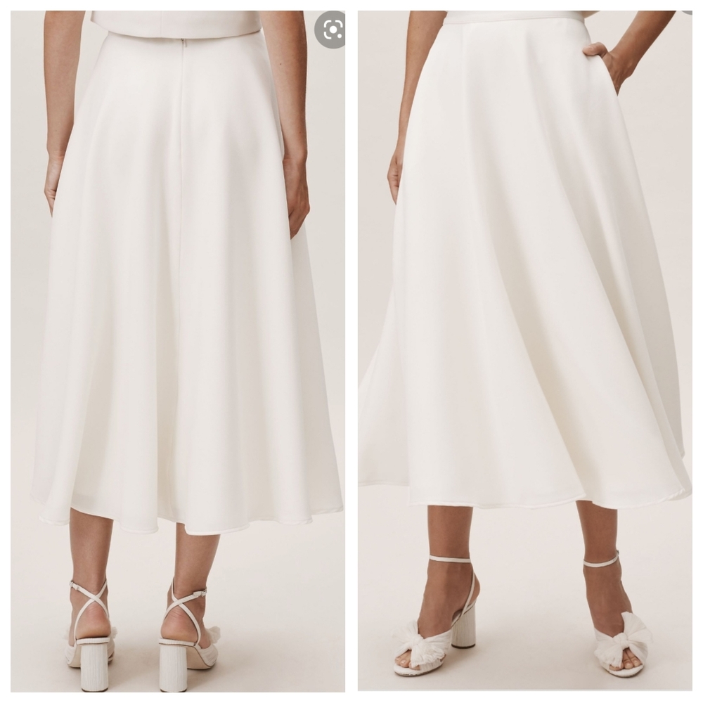 BHLDN Amy Kuschel Laverne High Waist A-Line Tea Length Ivory Skirt